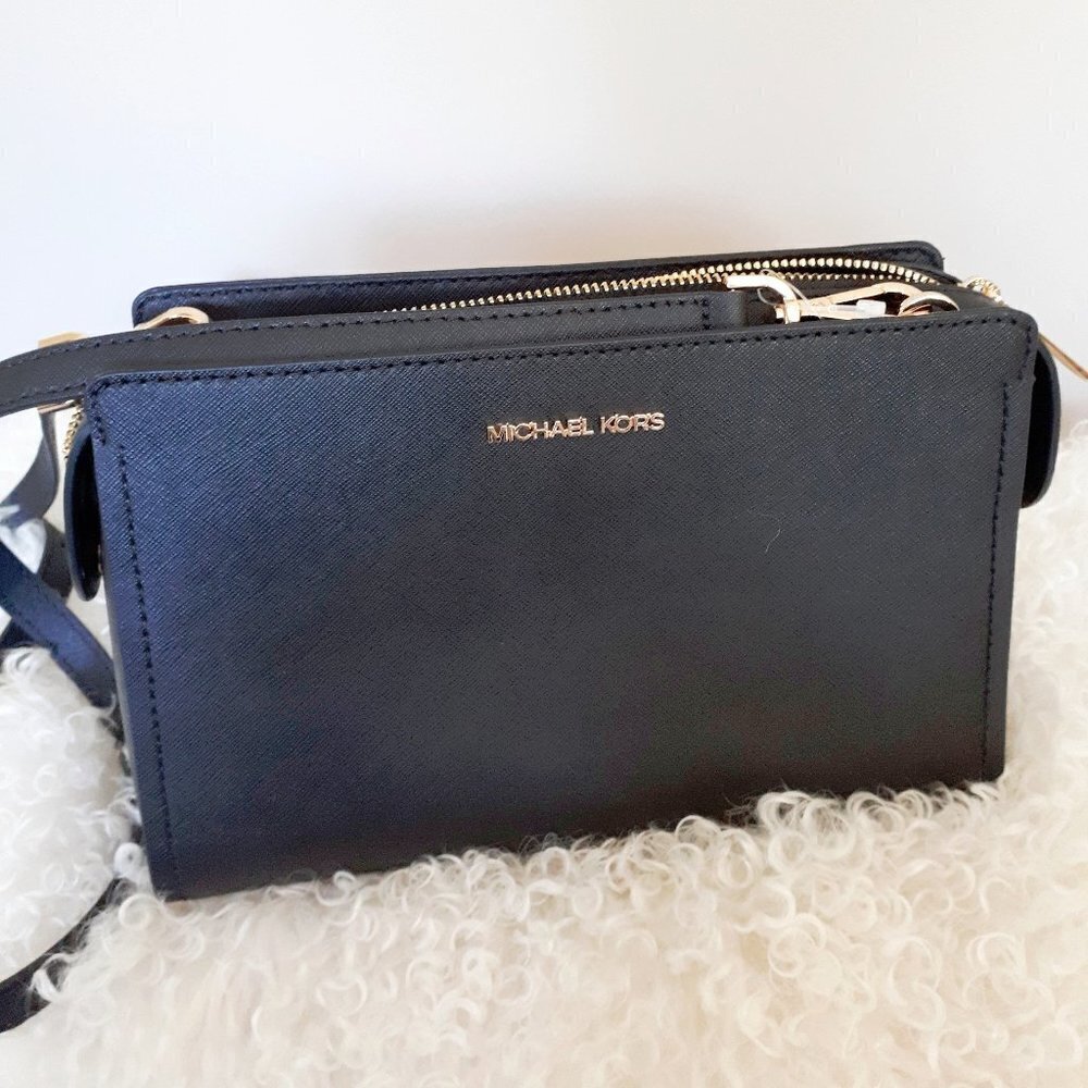 NWT MICHAEL Michael Kors medium black leather crossbody messenger handbag - Picture 7 of 11
